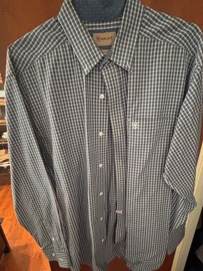 Ariat Men's Navy and White Check Button-Down Shirt